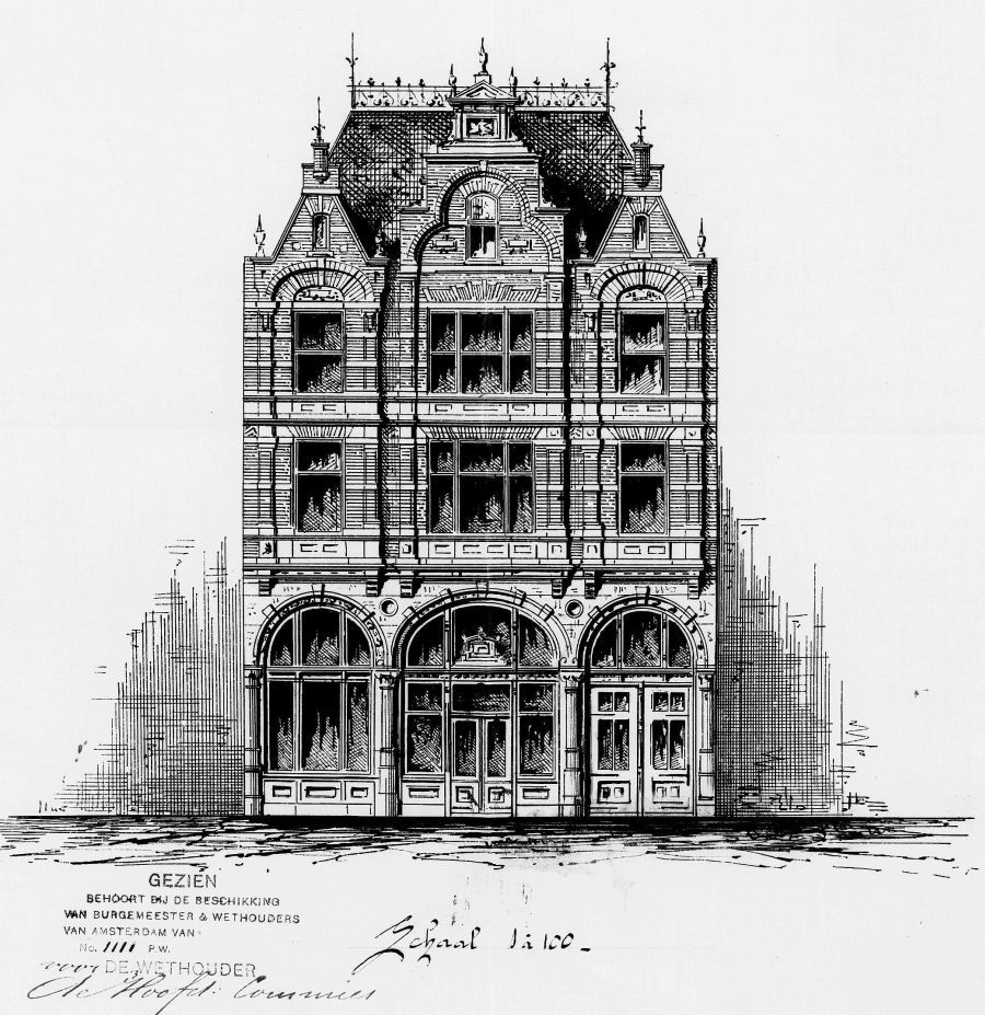 Nieuwendijk 188-190 Magazijn tekening 1885 SAA