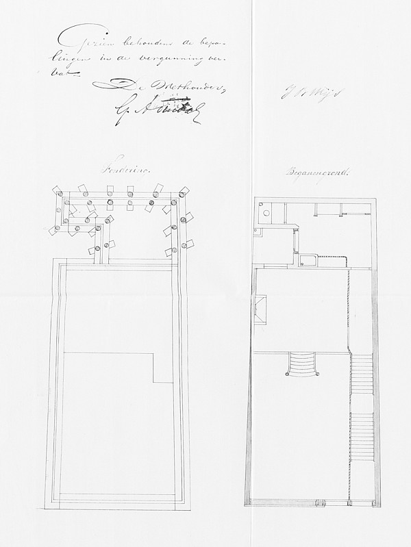 Singel 474 Bouwtekening Oort 1874 platte grond SAA