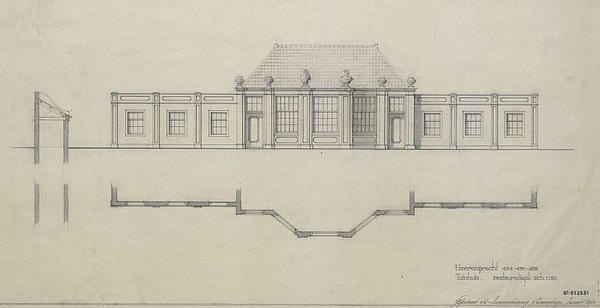 Herengracht 434 - 438 tuinhuis tekening 1953 RCE