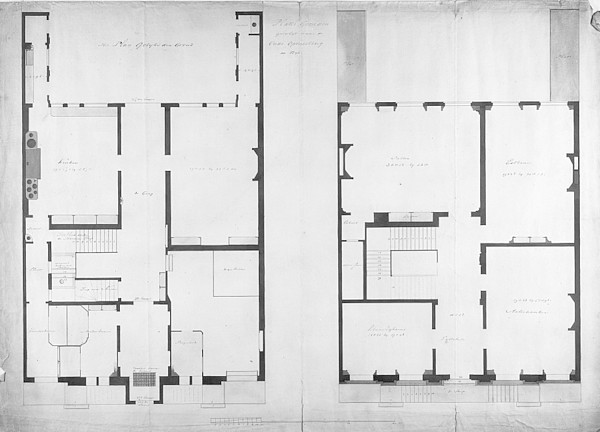 plattegrond, begane grond en de eerste etage. Van de Rijksdienst voor het Cultureel Erfgoed