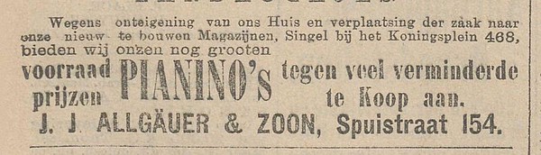 Singel 468 1893 Verhuizing Pianohandel Het nieuws van den dag 18-09-1893