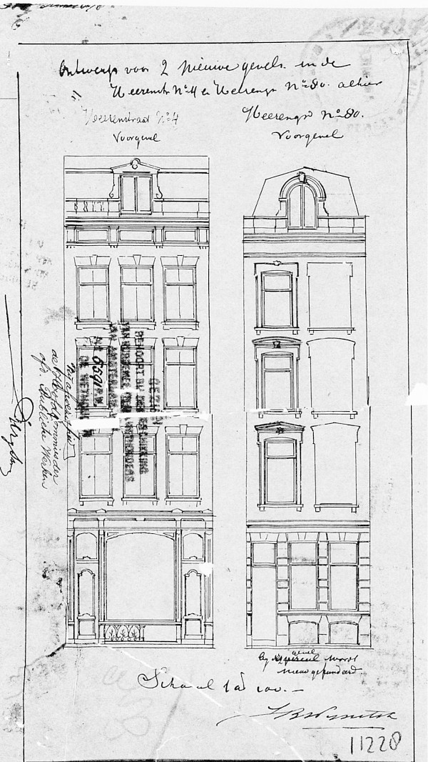 Herengracht 080 Herenstraat 4 bouwtekening 1878 Wijnstok SAA