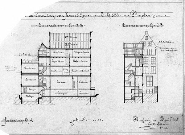 Herengracht 553 verbouwingstekening 1 Arkel 1907 SAA