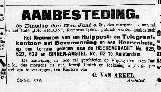 Herengracht 627 1902 aanbesteding de Telegraaf 10-06-1902