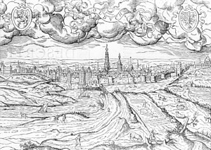 Dam 11, voorbeeldtekening voor de gevelsteen, een prent uit 1567