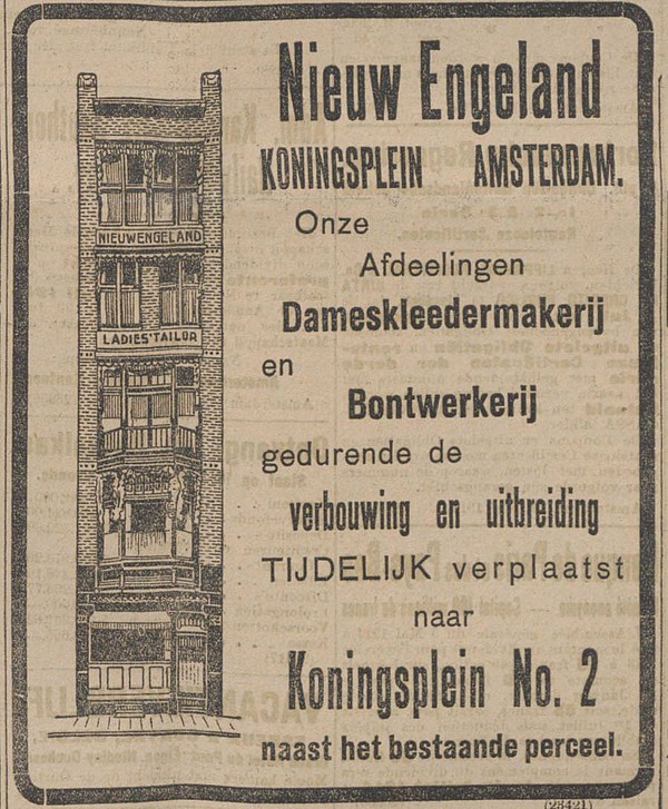 Koningsplein 02 1914 Nieuw Engeland verplaatst Algemeen Handelsblad 18-06-1914