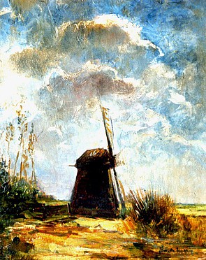 Simon Maris  Molen in Polderlandschap