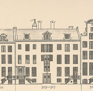 Tekening Caspar Philips van het koetshuis Keizersgracht 513-517