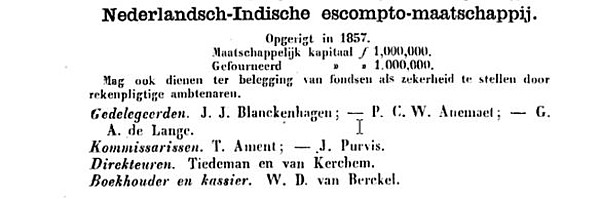 Oprichting, zoals vermeld in de Regerings-Almanak voor Nederlandsch-Indië