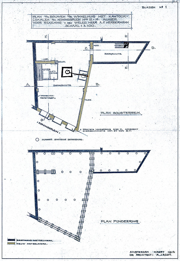 Koningsplein 12 1914 bouw winkel Jacot soust