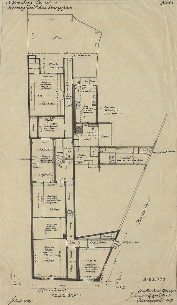 Herengracht 437 Bouwtekening kelder 1904 RCE