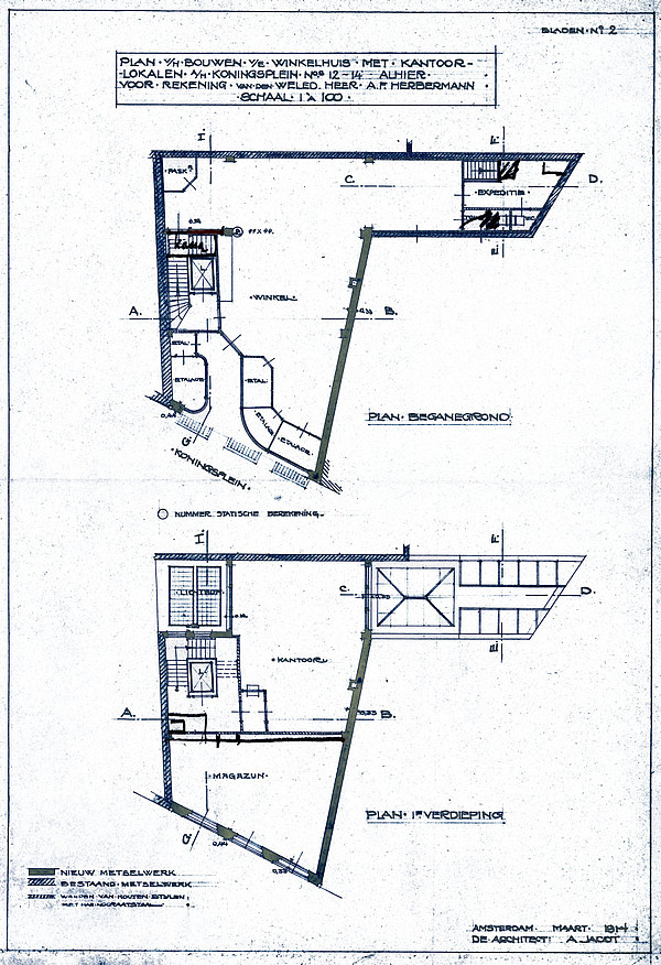 Koningsplein 12 1914 bouw winkel Jacot 1-2t