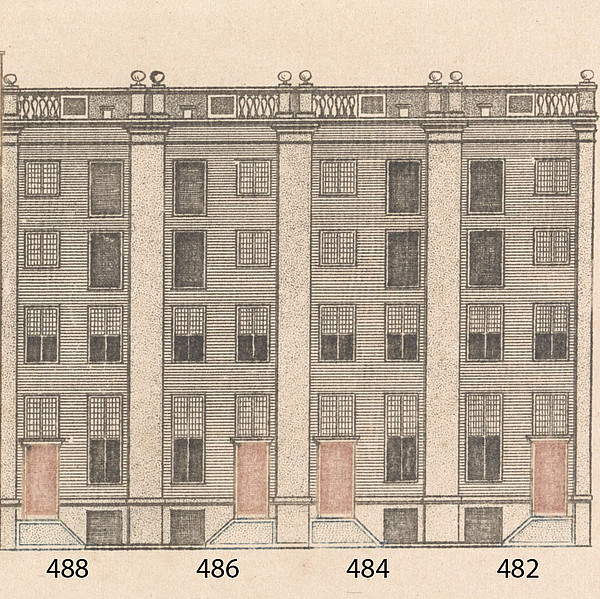 Herengracht 480 tot 488, tekening Cornelis Danckerts van rond 1670