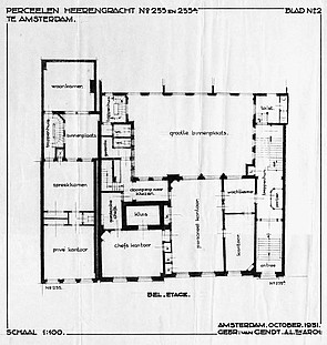 Herengracht 255, tekening uit 1931, bestaande toestand