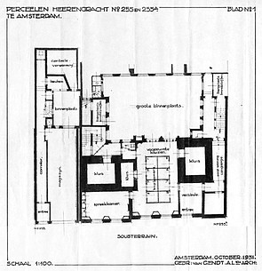 Herengracht 255, tekening uit 1931, bestaande toestand