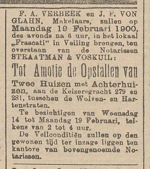 Keizersgracht 279 1900 veiling voor afbraak Het nieuws van den dag 12-02-1900