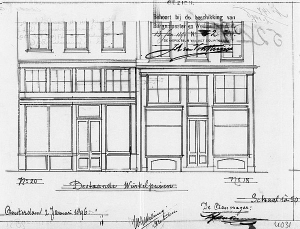 Koningsplein 18-20 Bouwtekening pui 1896 Welsing SAA