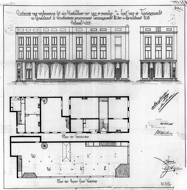 Keizersgracht 601 Vijzelstraat 81 Bouwtekening Deenink 1886 SAA