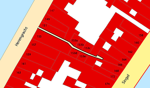 Kaart met de situatie van rond 1832