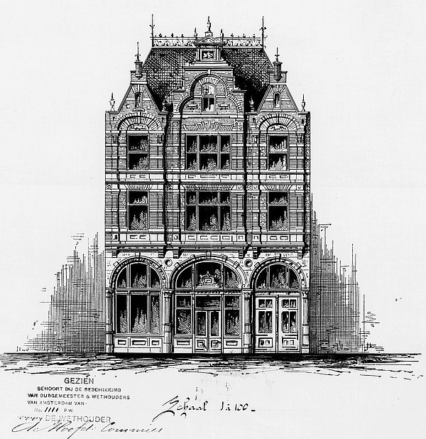 Nieuwendijk 188-190 Magazijn tekening 1885 SAA