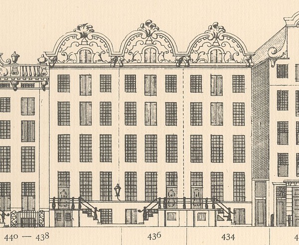 Keizersgracht 434 - 340, drieling, tekening Caspar Philips