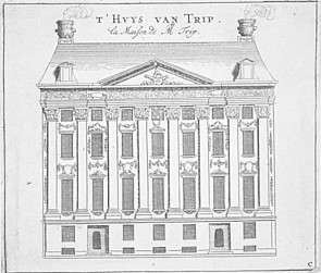 Kloveniersburgwal 29 Gravure van het Trippenhuis in Museum Maarten van Rossum  Zaltbommel